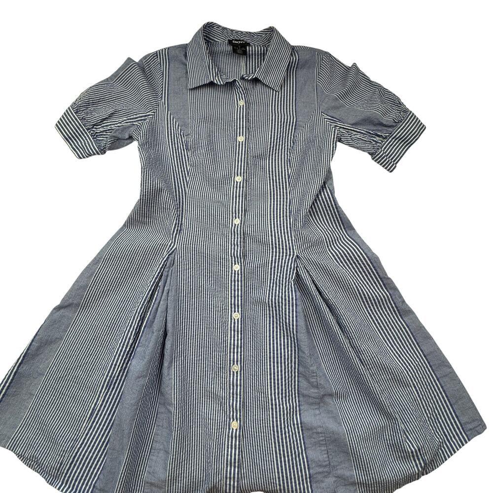 DKNY Striped Lightweight 100% Cotton Seersucker Short Sleeve Dress Women's 10